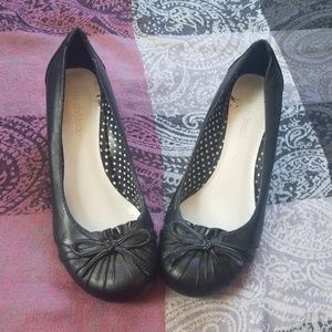 Black Leather Wedges